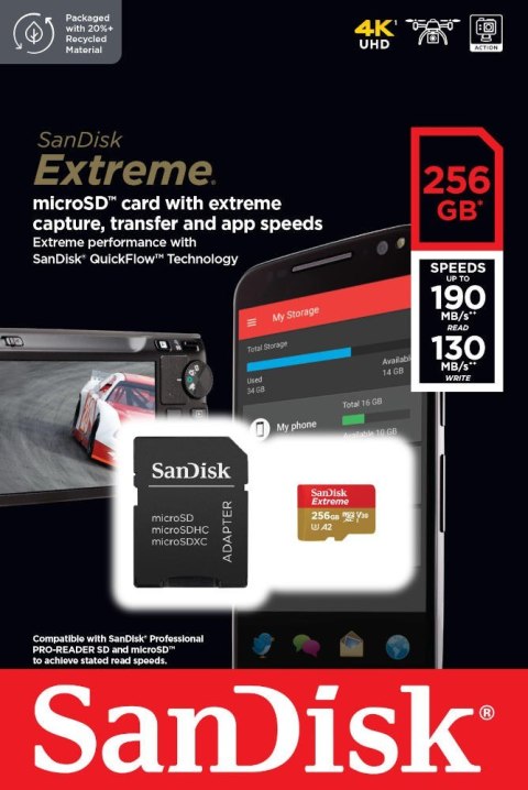 Karta pamięci Extreme microSDXC 256GB 190/130 MB/s A2 V30 U3 Karta pamięci Extreme microSDXC 256GB 190/130 MB/s A2 V30 U3