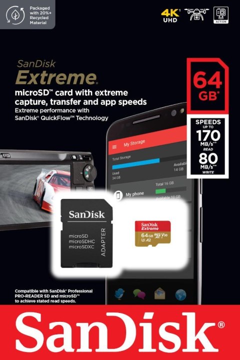 Karta pamięci Extreme microSDXC 64GB 170/80 MB/s A2 V30 U3 Karta pamięci Extreme microSDXC 64GB 170/80 MB/s A2 V30 U3