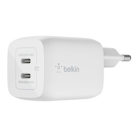 Podwójna ładowarka ścienna USB-C GaN z PPS 65 W Biała Podwójna ładowarka ścienna USB-C GaN z PPS 65 W Biała