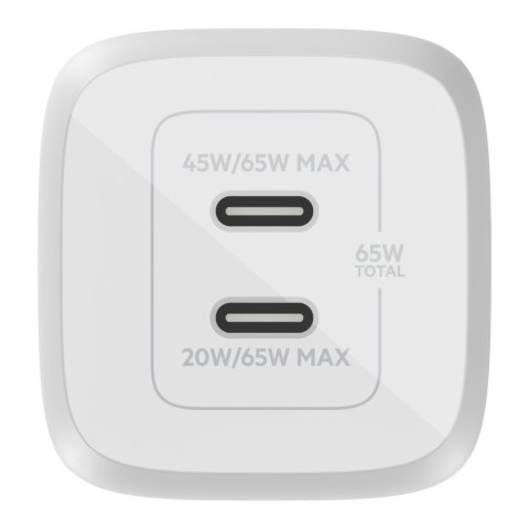 Podwójna ładowarka ścienna USB-C GaN z PPS 65 W Biała Podwójna ładowarka ścienna USB-C GaN z PPS 65 W Biała