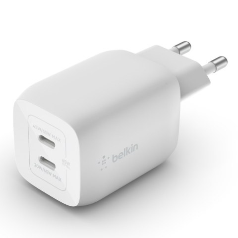Podwójna ładowarka ścienna USB-C GaN z PPS 65 W Biała Podwójna ładowarka ścienna USB-C GaN z PPS 65 W Biała